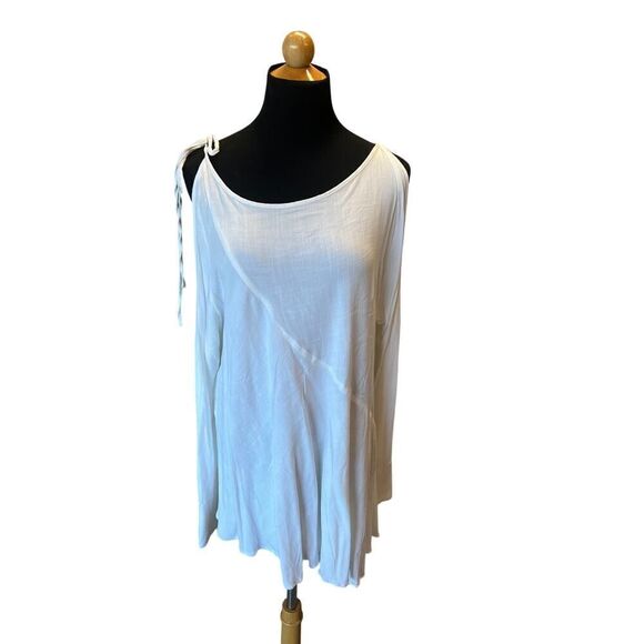FREE PEOPLE ONE SHOULDER TIE WHITE TUNIC SIZE MEDIUM - Picture 1 of 5